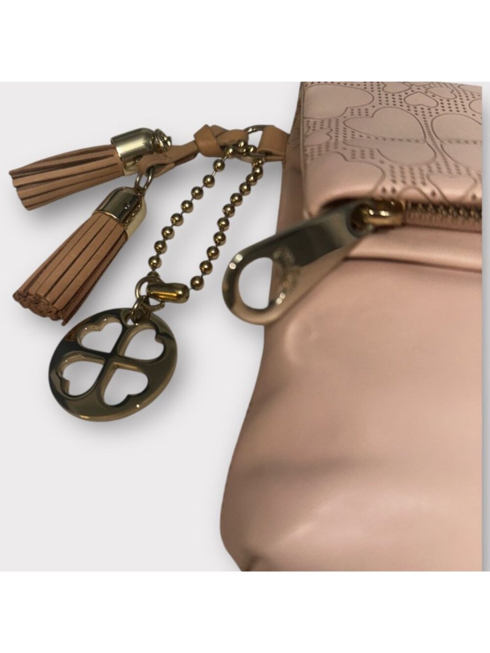 Folli Follie Purse Pale Pink Leather Perforated Heart Fold-over Clutch Greece - Picture 4 of 11